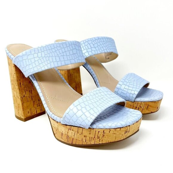 Charles by Charles David Sandals Women's 7.5 Baby Blue Croc-Embossed Platform - Picture 2 of 12